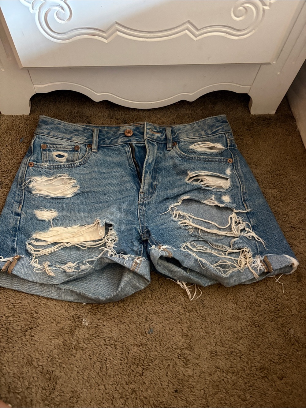 American Eagle Outfitters Distressed Light Blue Denim Shorts